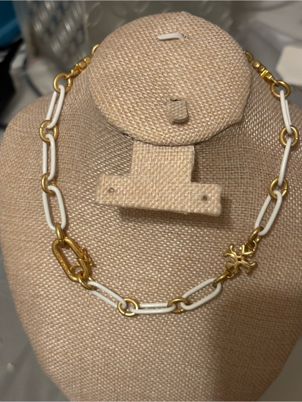 Tory Burch Gold and White Link Necklace